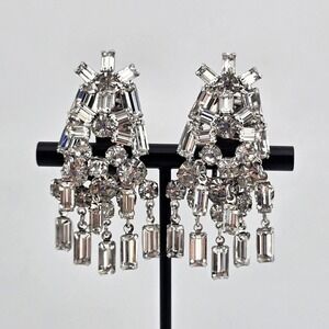 Art Deco Style Vintage Waterfall Rhinestone Clip On Earrings